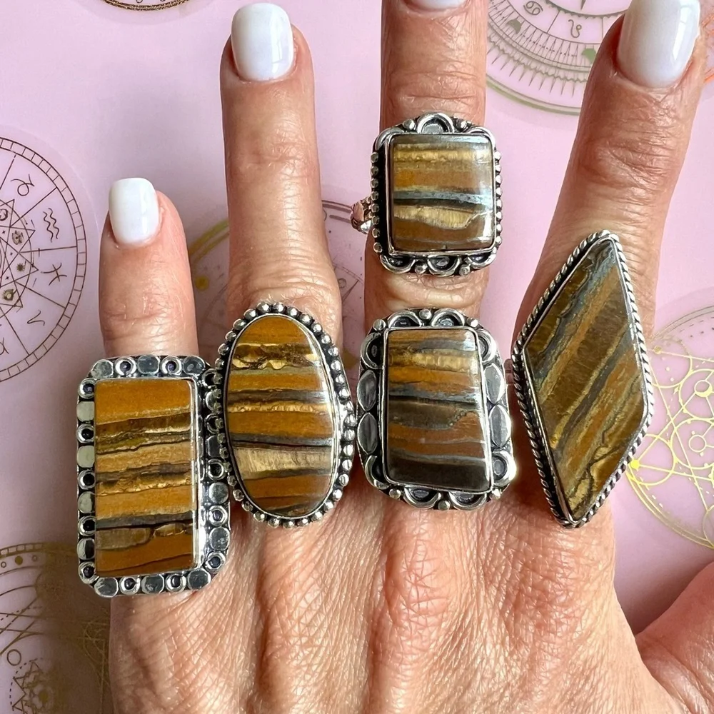 925 You Choose! Solar Chakra IRON Tigers Eye Ring 6, 10